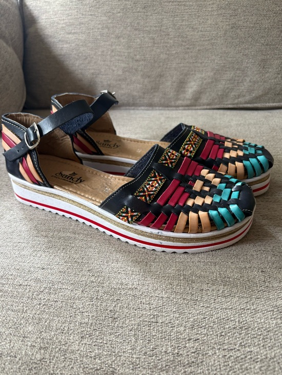Shoes - Handwoven Huaraches Multicolor Woven Leather Platform Sandal Size 10
